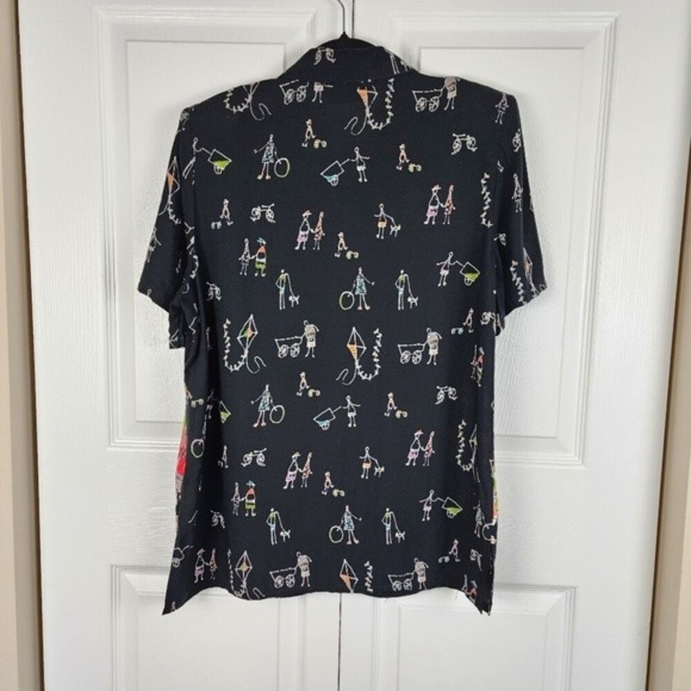 Vintage Units 80s 90s Rayon Blouse Abstract Art To Wear Shirt Shoulder Pads M - Picture 3 of 14